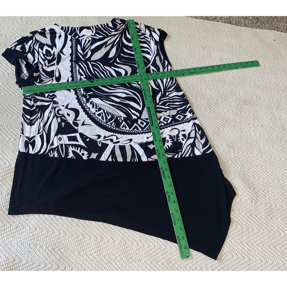 Chico's Tunic Top Size 3 Women XL Abstract Artsy Asymmetric Short Sleeve Classic - Picture 6 of 8